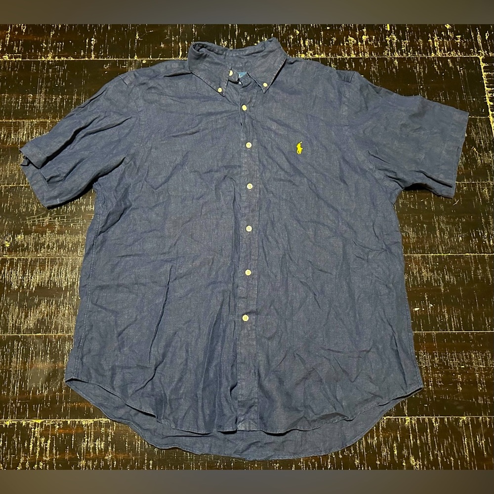 Polo Ralph Lauren classic fit short sleeve blue linen button shirt XL